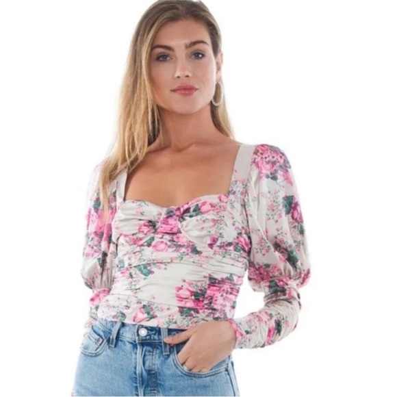 For Love And Lemons Palais Floral Crop Top in Gris Size XS - Picture 13 of 15